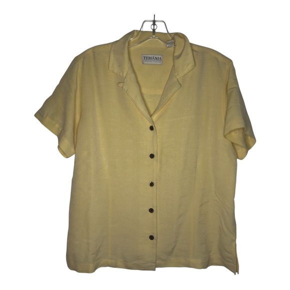 Tehana Tops - Tehana Nancy Haley Button Up Shirt Summer Short Sleeve Top Relaxed Fit Yellow L